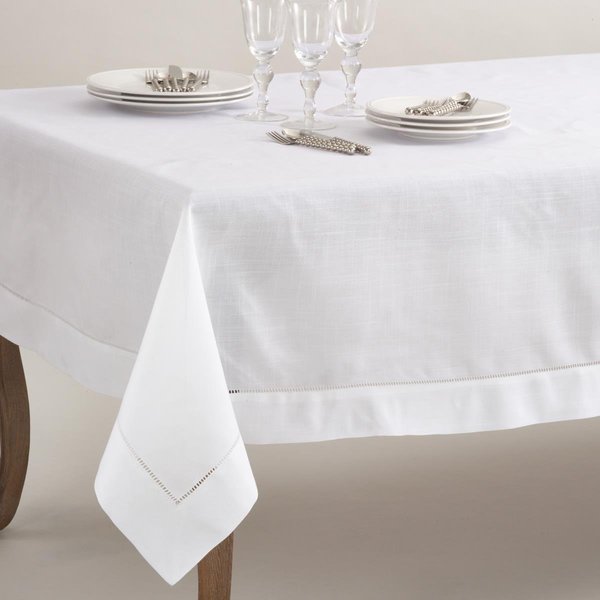 Saro Lifestyle SARO  70 x 104 in. Rectangle Classic Hemstitch Border Tablecloth  White 6300.W70104B